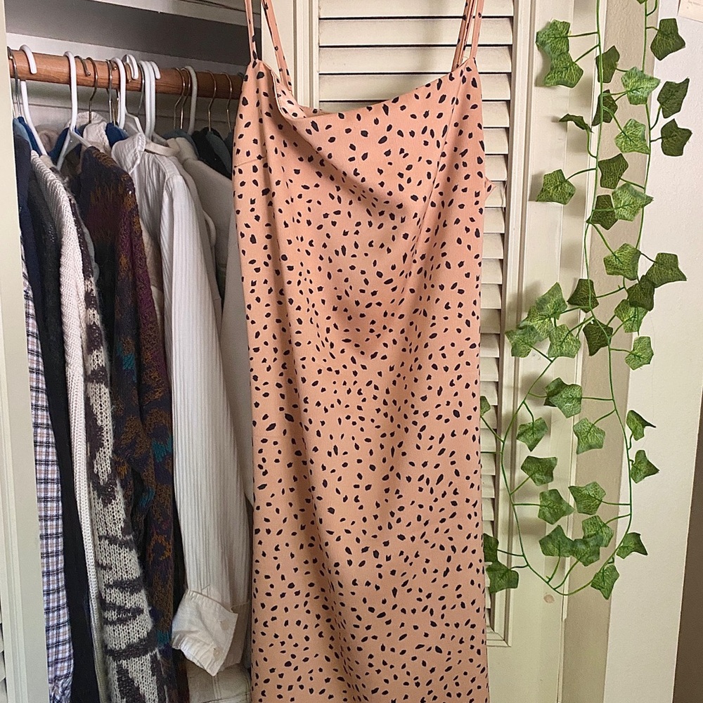 Garage Tan Midi Dress with Black Spots